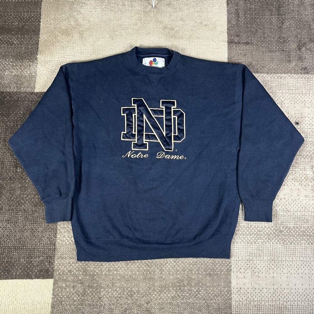 Vintage‎ Norte Dame Embroidered Sweatshirt Mens Size XL Navy Blue